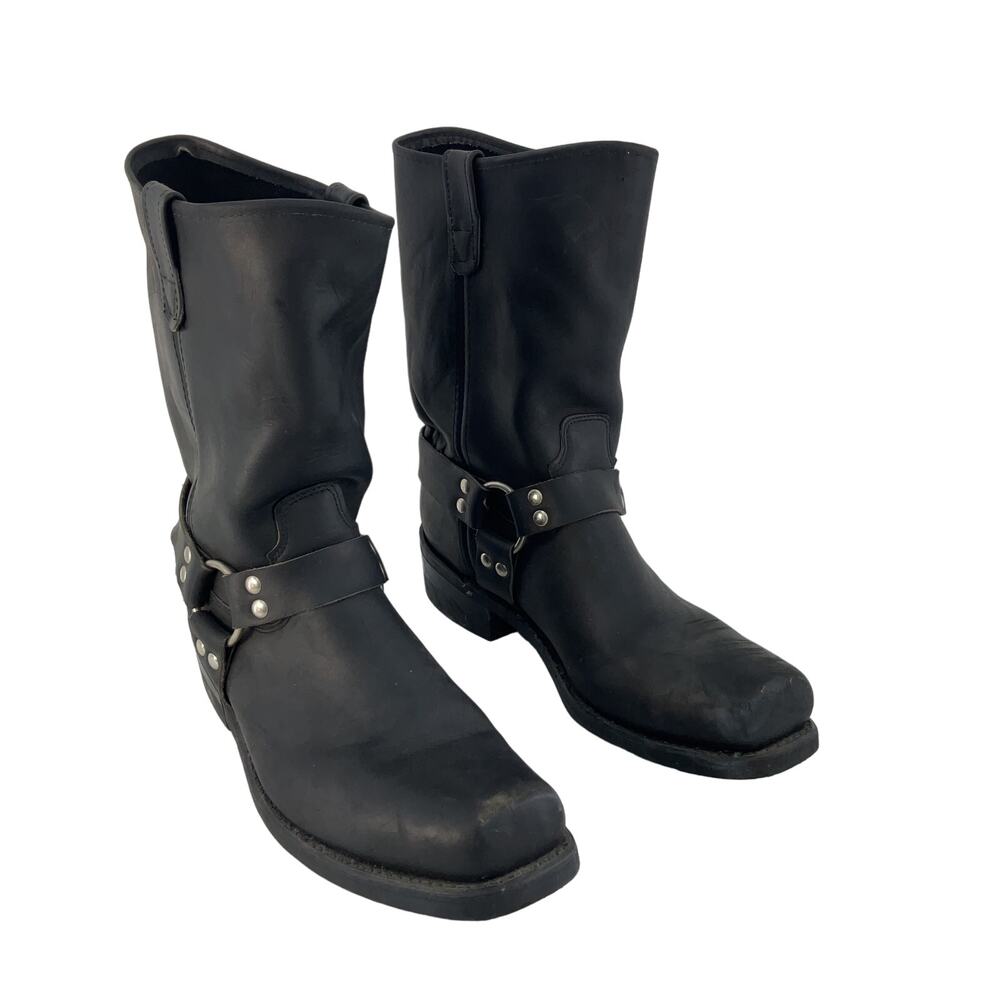 Men's Black Harness Leather Boots